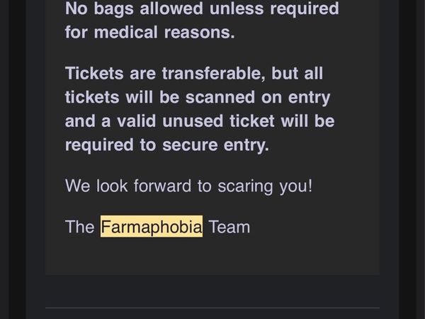 4 farmaphobia tickets for 30th October - Main image
