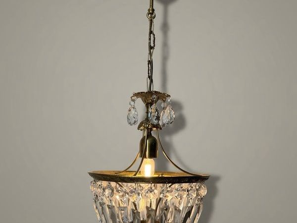 Vintage French Brass & Crystal Lantern Chandelier - Main image