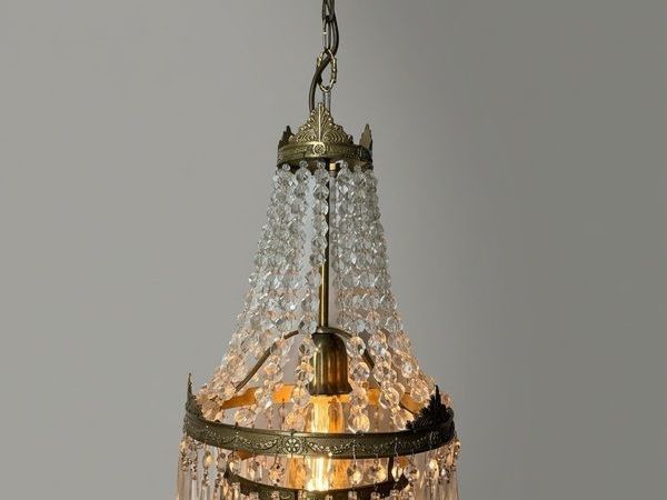 Vintage French Brass & Glass Cascading Chandelier - Main image