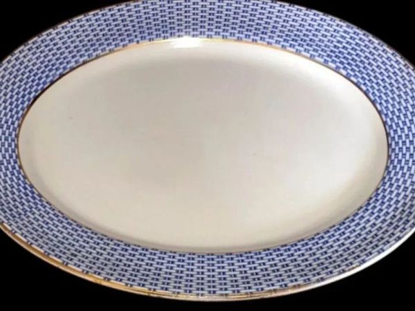 Antique Soho Pottery "Montauban" Blue Basket-Weave - Main image