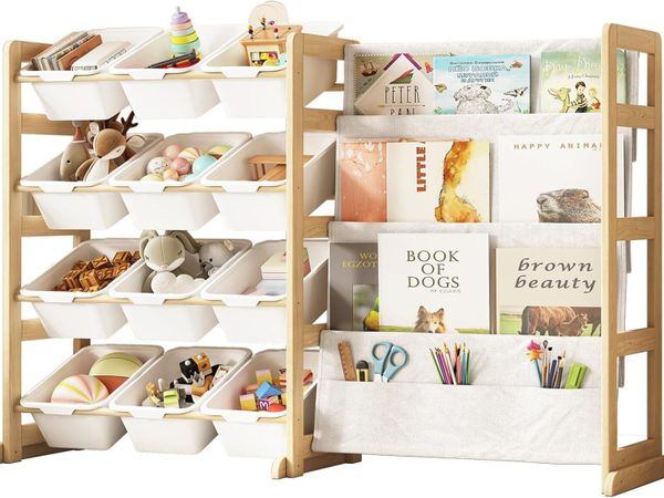 Toy Storage Organiser with Bookshelf 12 Bins - Main image