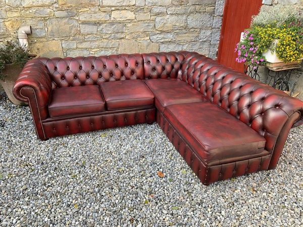 Vintage Oxblood Leather Chesterfield Corner Sofa. - Main image