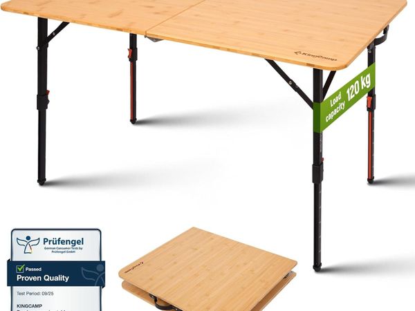 Folding Camping Table Bamboo Adjustable Ht. - Main image