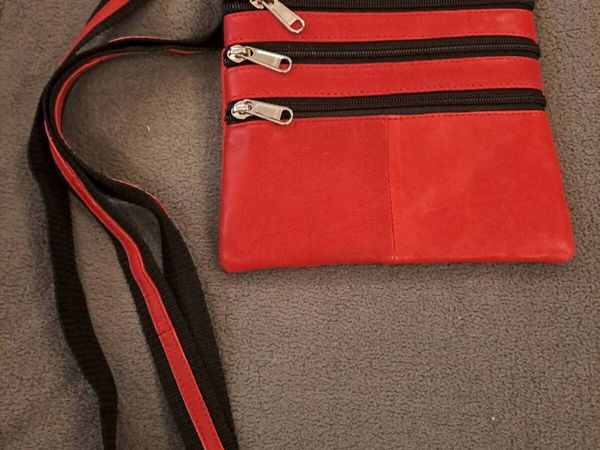 Red Leather Multi-Zip Crossbody Bag - Main image