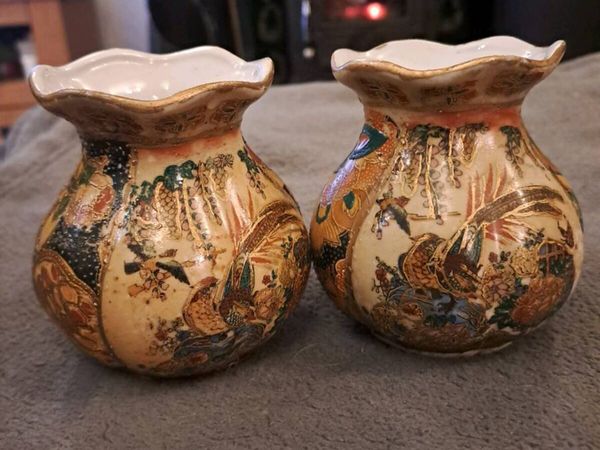Pair of Hand-Painted Chinese Satsuma Style Vases - Main image