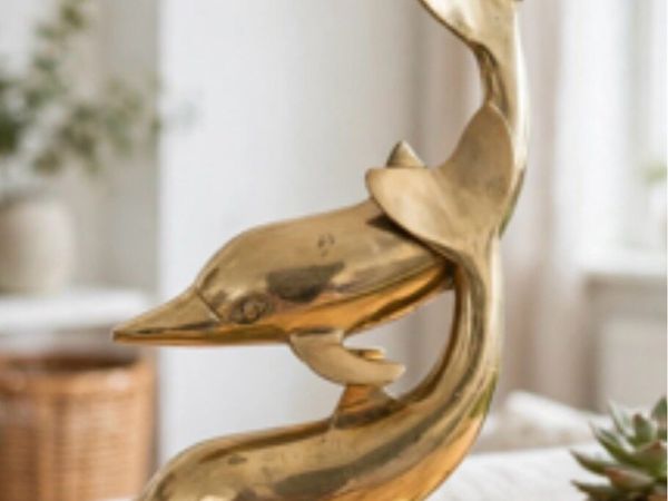 1970s brass dolphin sculpture 27cm high - Main image