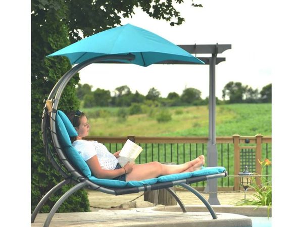 Turquoise Steel Reclining Sun Lounger for Garden - Main image