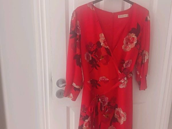 Red floral dress (Oasis) fully lined. Worn twice. - Main image
