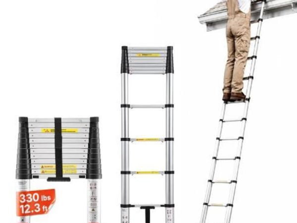 3.8m Telescoping Ladder, Aluminum Lightweight - Main image