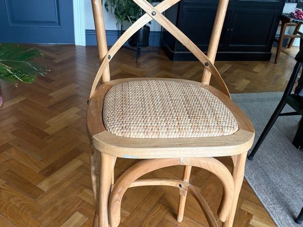 2 x oak and rattan bar stools - Main image