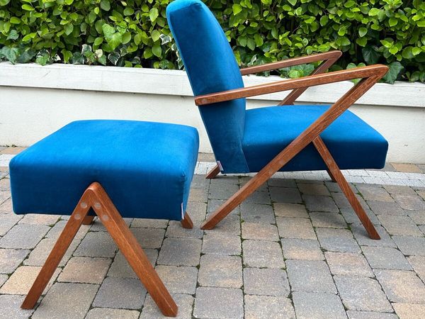 Electric blue retro arm chair & footstool for sale in Down for £280 on ...