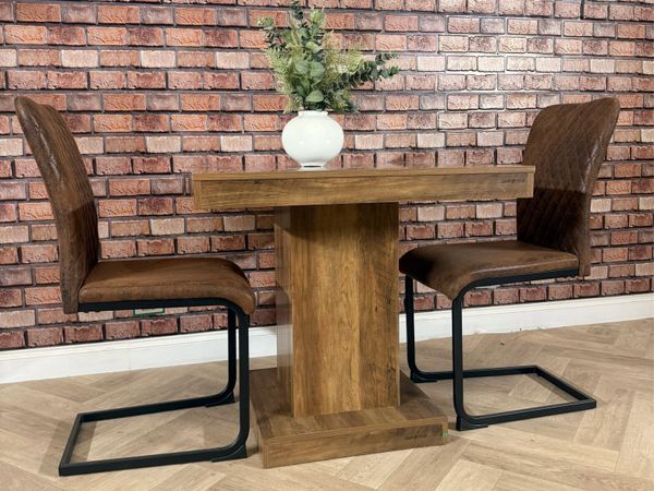 New* Pedestal base dining table with 2 chairs - Main image