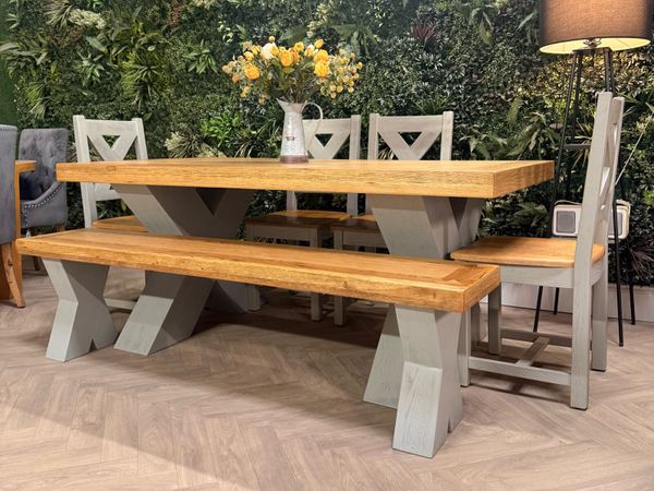 Savannah Oak dining table, 4 chairs & bench (New c - Main image