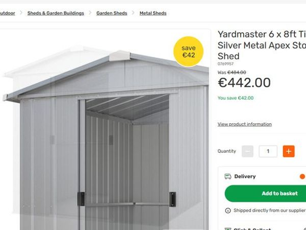 Yardmaster 6 x 8ft Titanium Silver Metal Apex Storage Shed - Main image