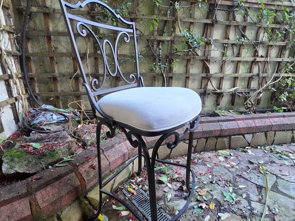 3 x Wrought Iron Bar Stools with Linen Seats - Main image