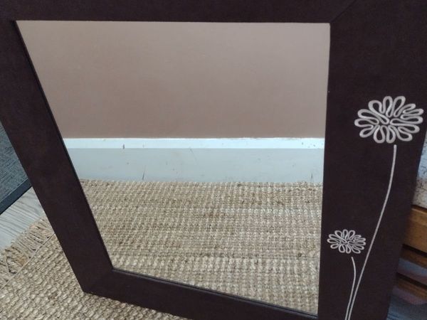 Large heavy brown suede wall mirror - Main image
