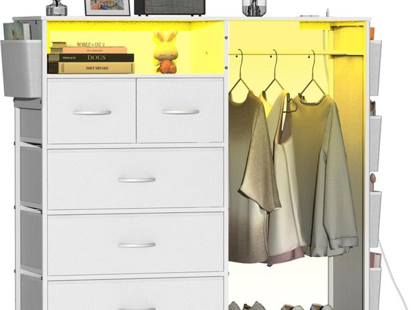 5 Drawer Dresser with Clothes Rail LED Lights - Main image