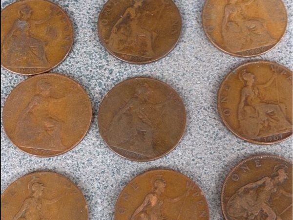 Antique UK Penny Coins (9) - Main image