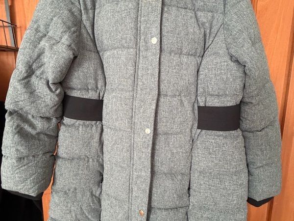 Grey winter coat with black faux fur hood trim) - size 16 - Main image