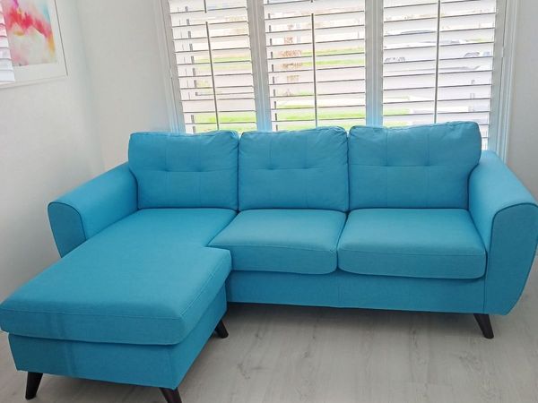 Ocean coloured fabric chaise lounge sofa - Main image