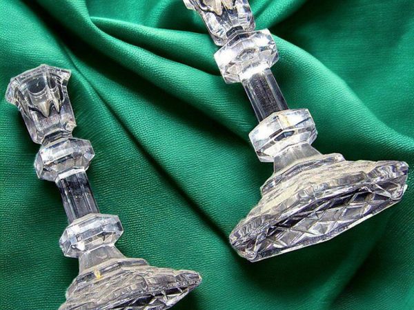 Pair Vintage Galway Crystal Candlestick Holders - Main image