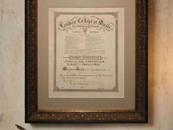 Antique London College of Music Certificate - Main image