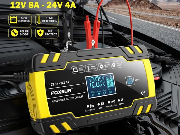 FOXSUR FBC122408D Car Battery Charger,12V/24V 8A - Main image