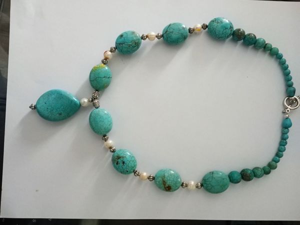 Necklace -Turquoise- Mexican with sea pearls - Main image