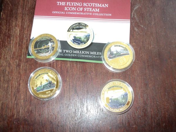4 Gold plated Great Scotsman locomotive coins - Main image
