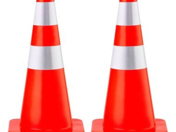 Safety Cones, 6 x 28" Traffic Cones, PVC Orange - Main image