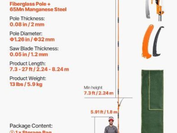 Manual Pole Saw, 2.2-8.2 m Extendable - Main image