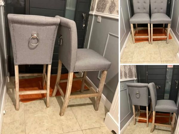 2X LIGHT GREY FABRIC COUNTER Bar STOOLS - CLARA DU - Main image