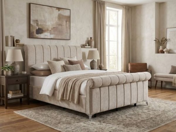 Carlow Upholstered Storage Bed – Beige - Main image