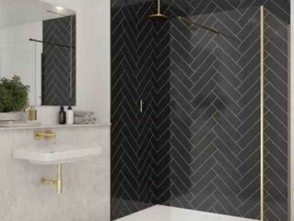 Brushed Brass Glass Shower Panel 1200mm - Main image