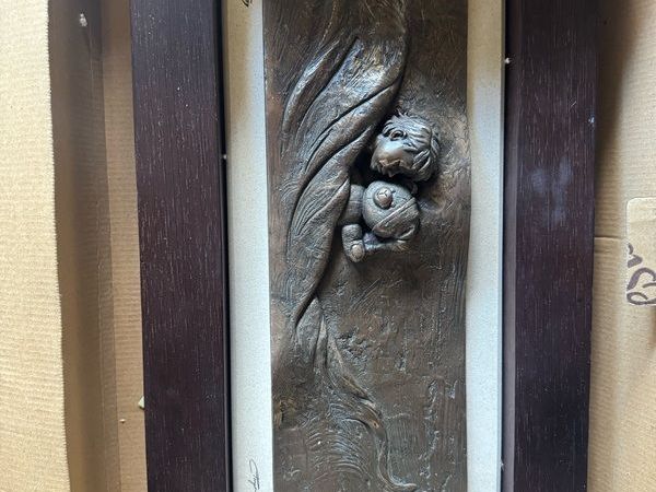 Genesis Fine Arts Framed High-Relief Bronze Plaque - Sleeping Baby with Teddy Bear - Main image