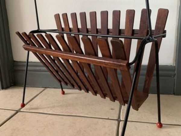 Atomic Teak & Wire Magazine Rack - Mid Century - Main image