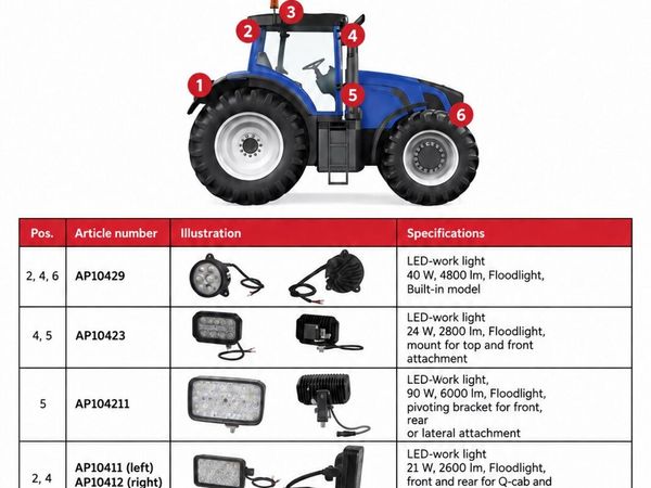 Tractor LED Work Lights & Amber Beacons - Main image