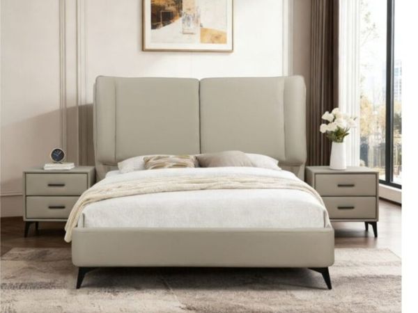 Antrim Beige Faux Leather Bed - Main image