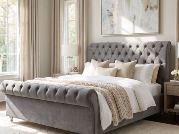 Kilkenny Grey Velvet Bed - Main image