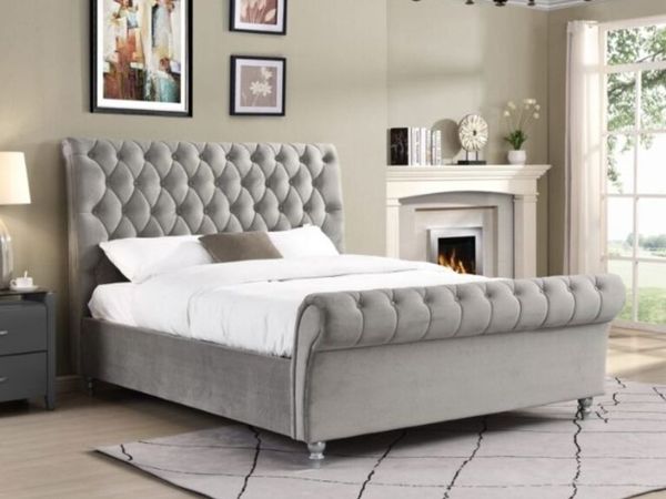 Kilkenny Silver Velvet Bed - Main image