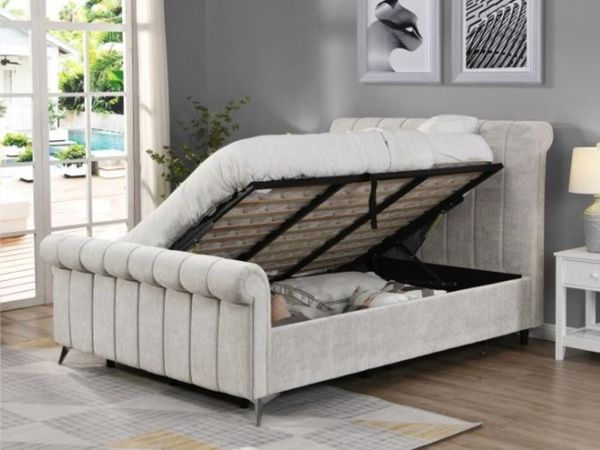 Carlow Upholstered Storage Bed – Beige - Main image