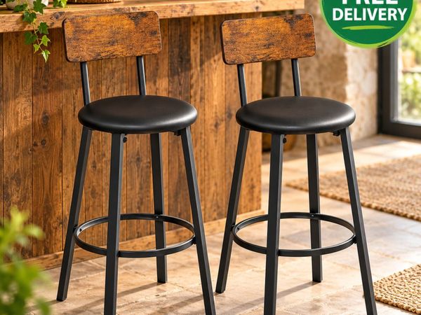 Set of 2 Industrial Bar Stools Rustic Vintage Brow - Main image
