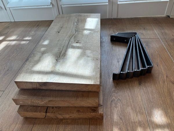 Chunky Solid Rustic Wood Shelves with Heavy Duty Steel Brackets - Main image