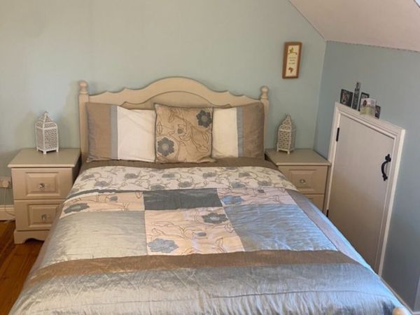 Cream Double Bed Frame & 2 Matching Bedside Locker - Main image