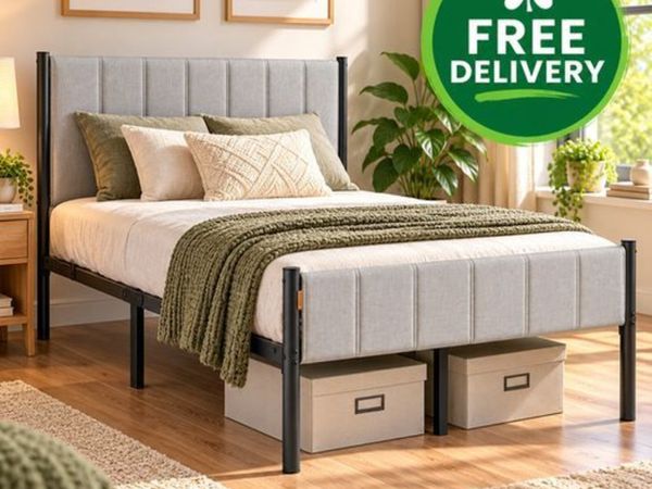 Sturdy Double Bed Frame with Foam Headboard and Un - Main image