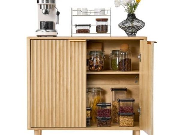 Coffee Bar Cabinet, Mid Century Fluted Coffee Bar - Main image