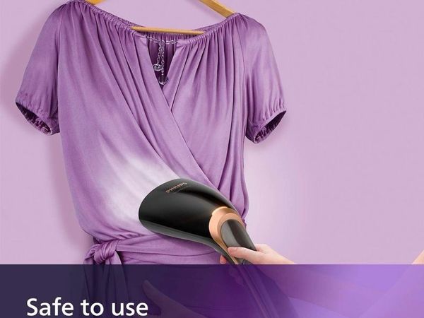 Philips Steam&Go Plus Handheld Clothes Steamer, Vertical and Horizontal Garment Steamer, No Ironing Board Needed, 0.07 Litre, 1300 W, Black/Copper - Main image