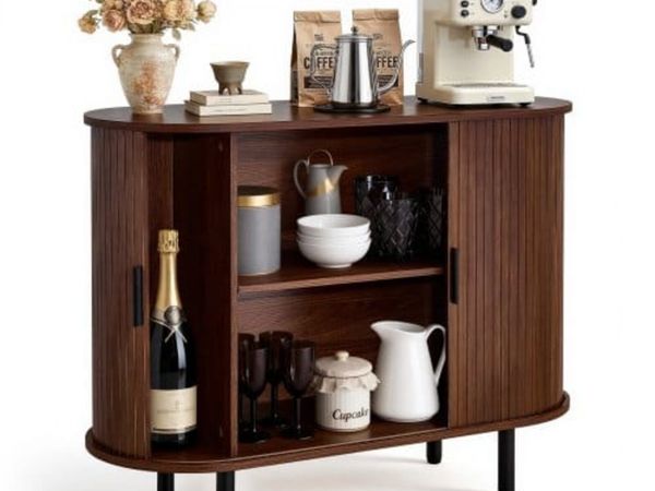 Coffee Bar Cabinet, Mid Century Fluted Coffee Bar - Main image