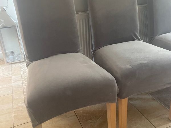 4 Dark Brown Dining Chairs & 4 Grey St room chairs - Main image