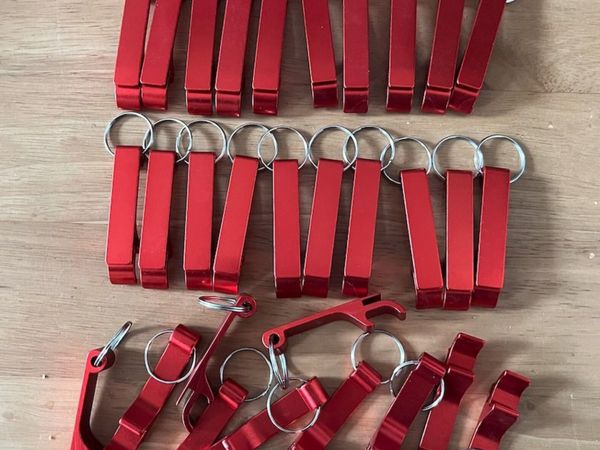 30 x New Red Bottle Openers with Keyrings - Job Lo - Main image